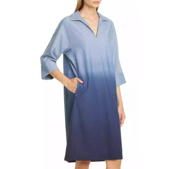 LAFAYETTE 148 New York Nicole Chambray Ombre Dress Size M Lagenlook Relaxed Fit - Picture 13 of 15